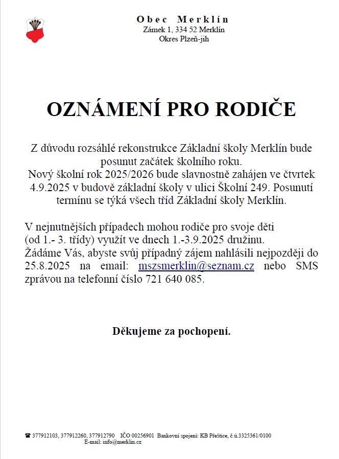 oznámení pro rodiče